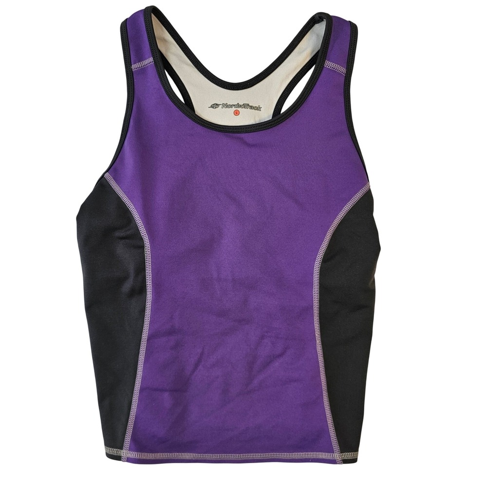 NordicTrack Womens Purple Black Colorblock Racerback Athletic Tank Top Size L